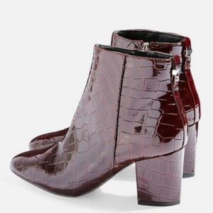 Topshop red faux snakeskin booties